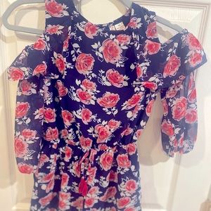 Floral shorts romper with shoulder cutouts